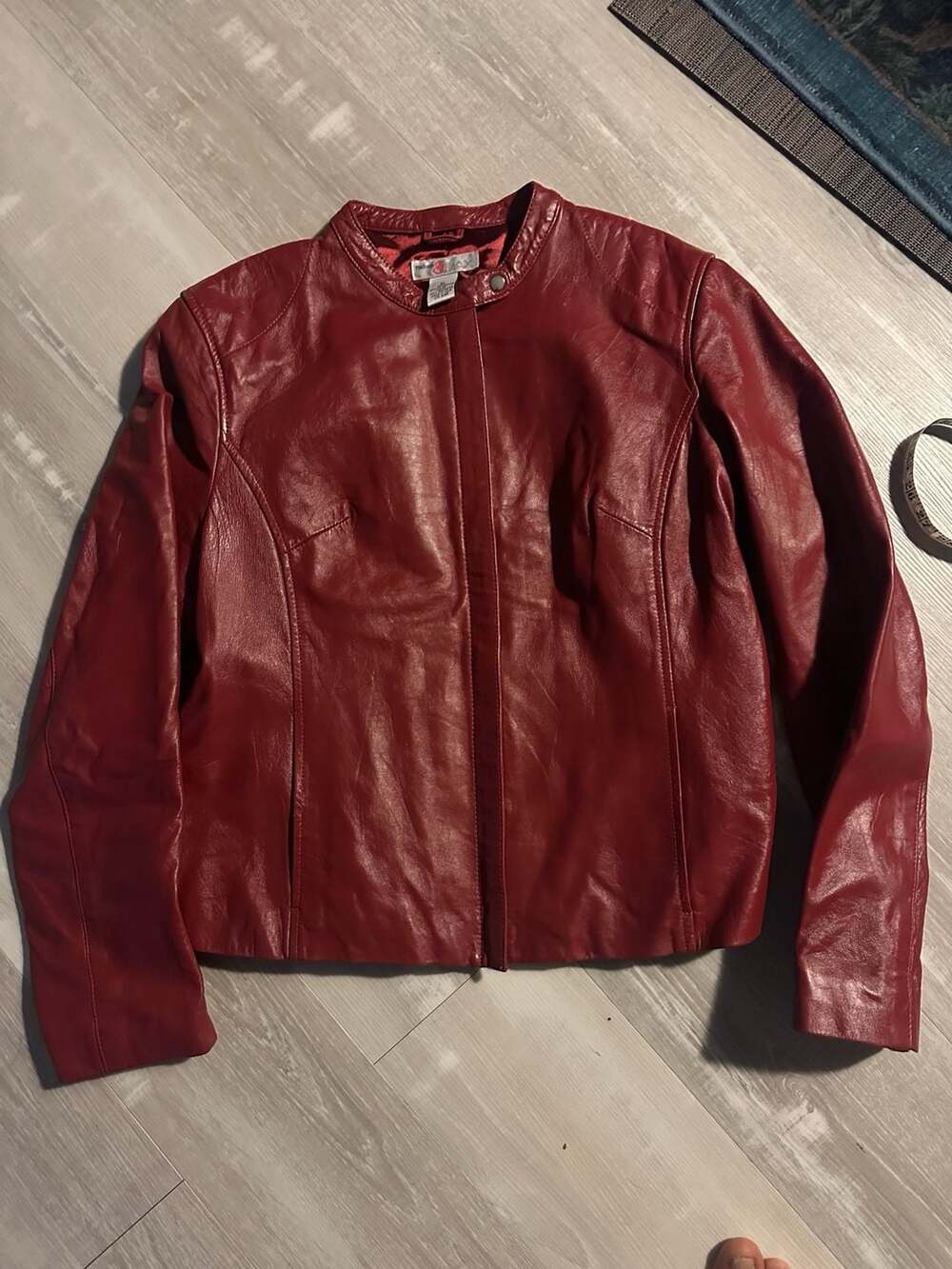 Madison & Max Women's Red Genuine Leather Moto Jacket